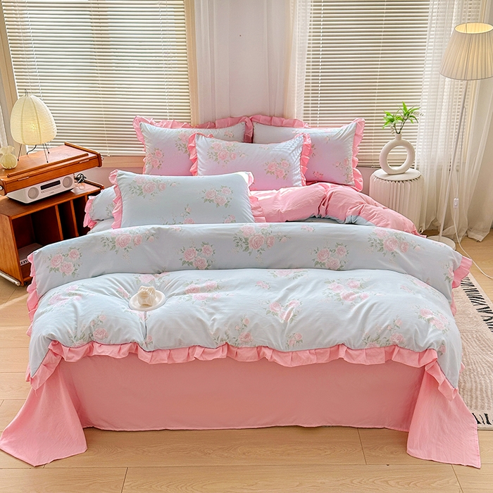 91家纺网 家纺一手货源 找家纺 佳一家纺 2025新款亲肤水洗棉四件套系列 倾城之恋