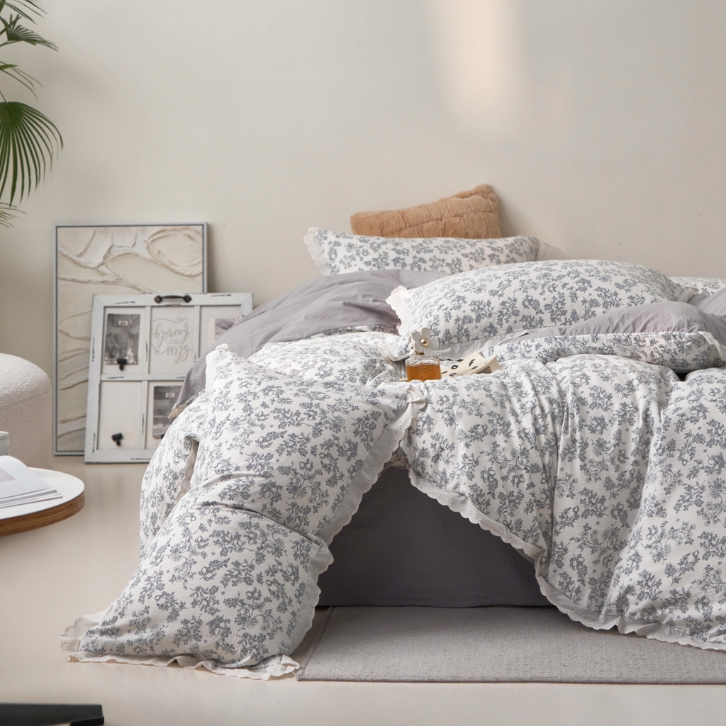 91家纺网 家纺一手货源 找家纺 漫仙阁家纺 2025新款双层纱花边款韩版四件套 法式浪漫