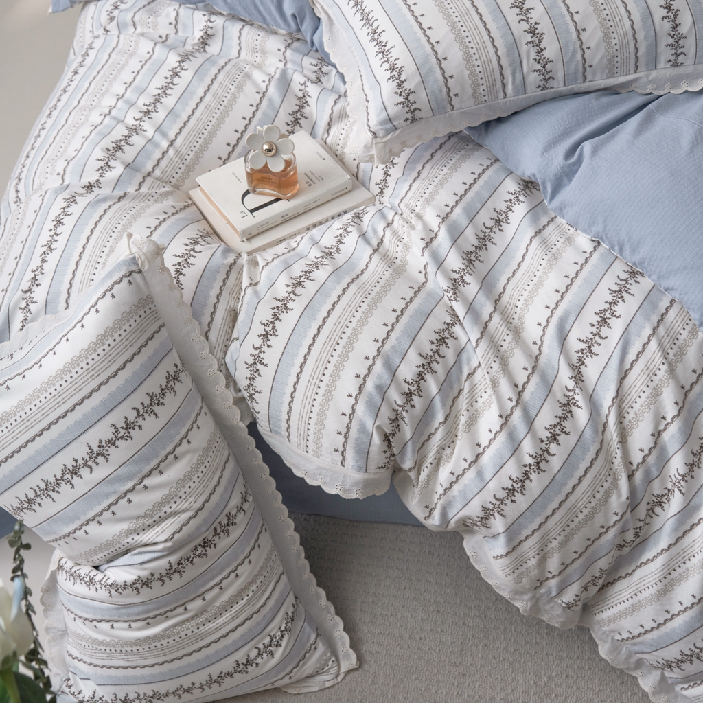 91家纺网 家纺一手货源 找家纺 漫仙阁家纺 2025新款双层纱花边款韩版四件套 茶野