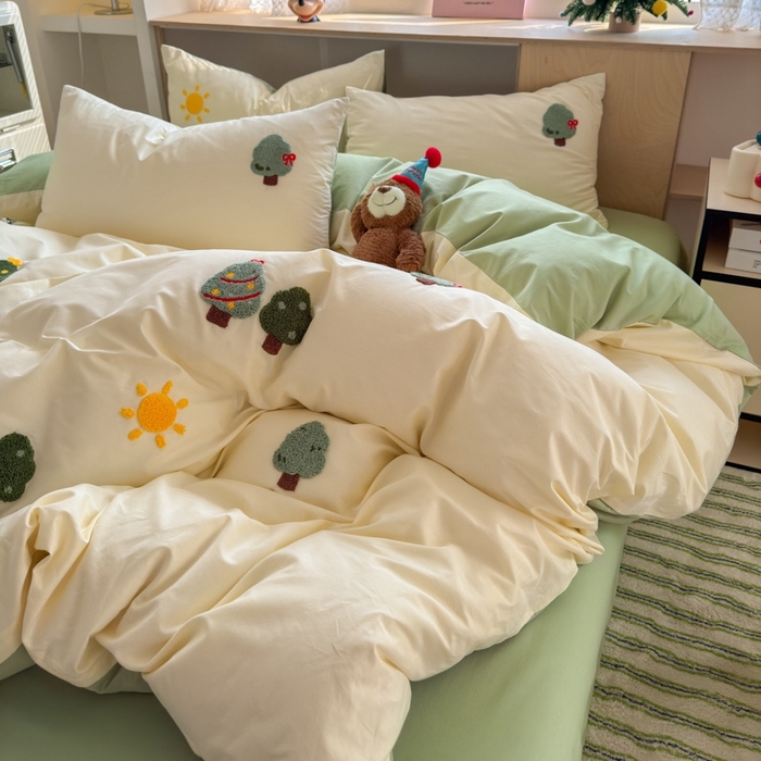 91家纺网 家纺一手货源 找家纺 如意朵2025新款全棉毛巾绣四件套 美好时光