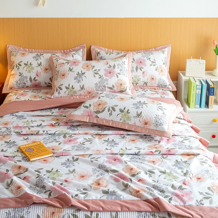 91家纺网 家纺一手货源 找家纺 晨晨家纺2025新款双面全棉夏被四件套 绚纱