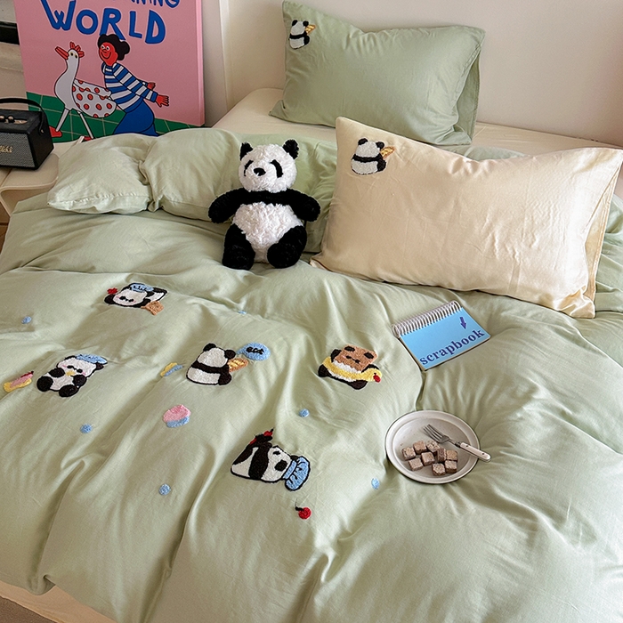 91家纺网 家纺一手货源 找家纺 TT.one 塔塔家居 2025新款全棉双层纱毛巾绣萌宠系列四件套 福气团团