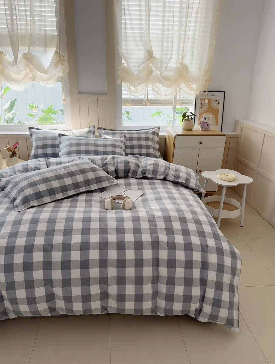 91家纺网 家纺一手货源 找家纺 金泰莱 2025新款色织老粗布四件套全棉四件套纯棉四件套 棋盘