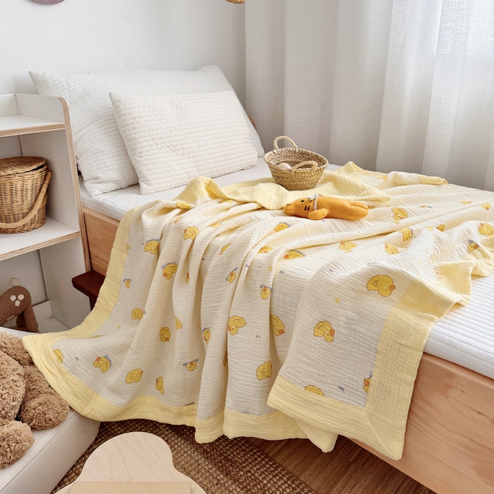 91家纺网 家纺一手货源 找家纺 （总）BOSS 2025新款全棉皱皱纱双层纱儿童盖毯夏被  幼儿园夏被午睡毯夏凉被空调被