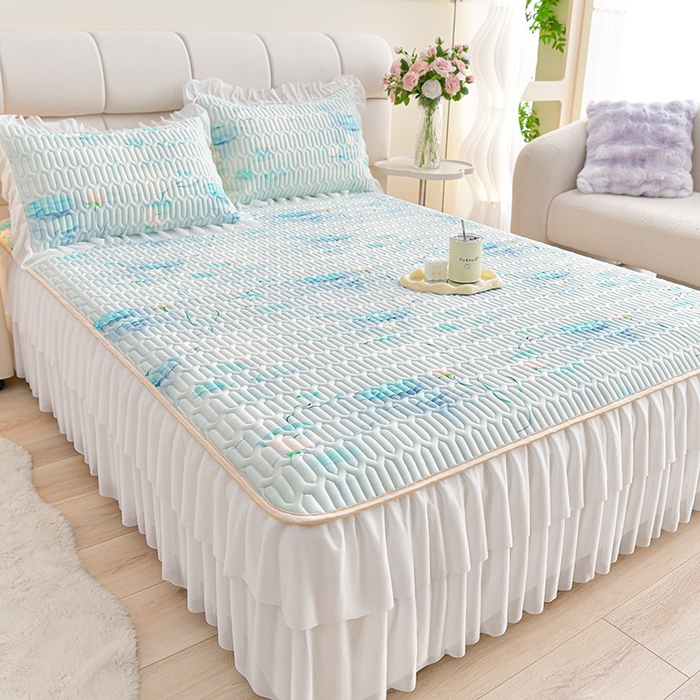 91家纺网 家纺一手货源 找家纺 畅畅家纺 2025新款夏季凉感丝印花足球花凉席夏被夏凉被空调被四件套 足球花-荷塘月色