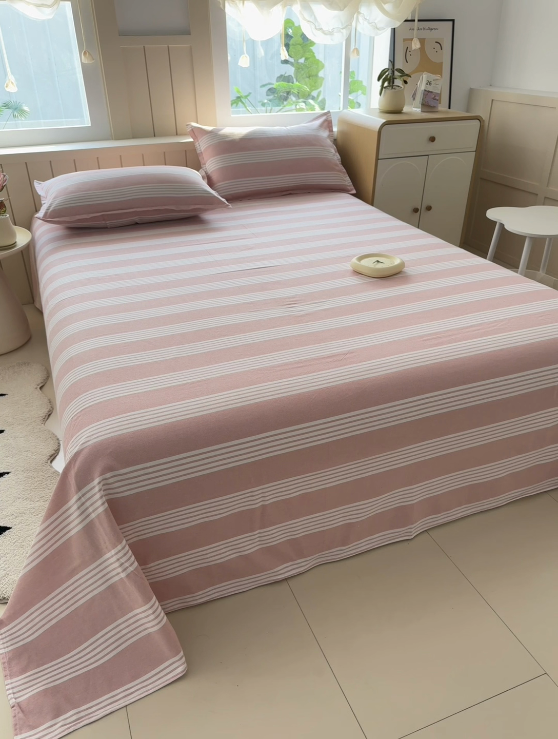 91家纺网 家纺一手货源 找家纺 金泰莱 2025新款色织老粗布床单老粗布凉席三件套 错落