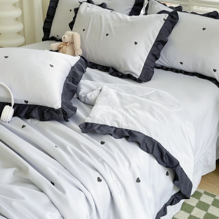 91家纺网 家纺一手货源 找家纺 绣女坊  2025新款水洗天丝夏被四件套 蓝色爱心