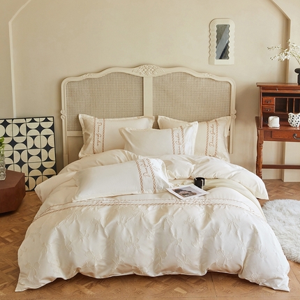 91家纺网 家纺一手货源 找家纺 菲儿2025新款冰丝浮雕提花绣花四件套 蝴蝶结-抹茶绿