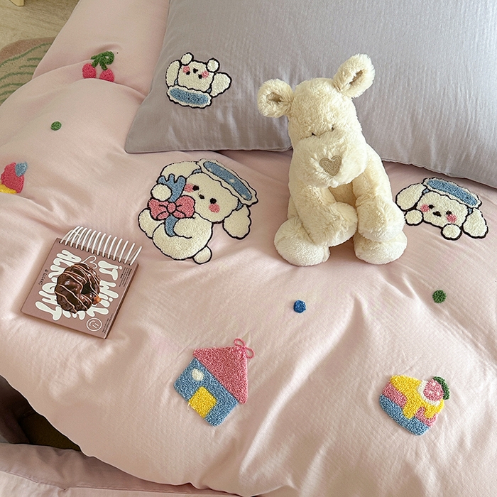 91家纺网 家纺一手货源 找家纺 TT.one 塔塔家居 2025新款全棉双层纱毛巾绣萌宠系列四件套 朵拉公主