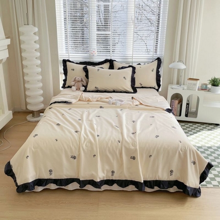 91家纺网 家纺一手货源 找家纺 绣女坊  2025新款水洗天丝夏被四件套 黄色玫瑰