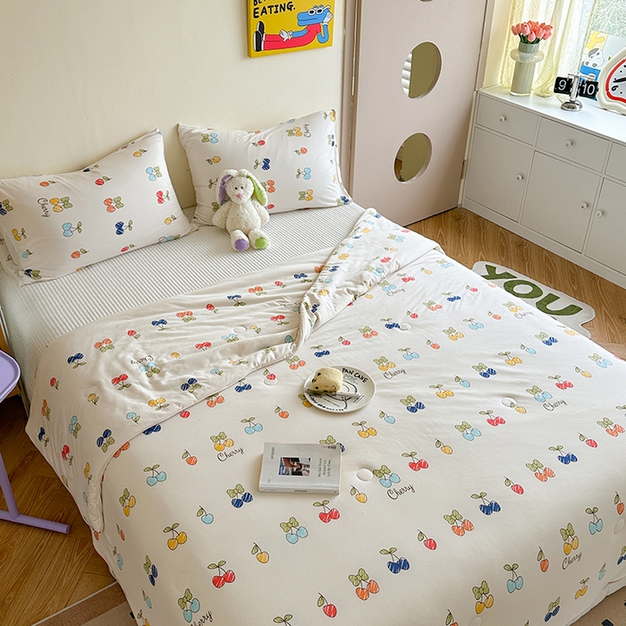 91家纺网 家纺一手货源 找家纺 麦伦家居 2025新款云柔针织棉大豆夏凉被 樱桃画