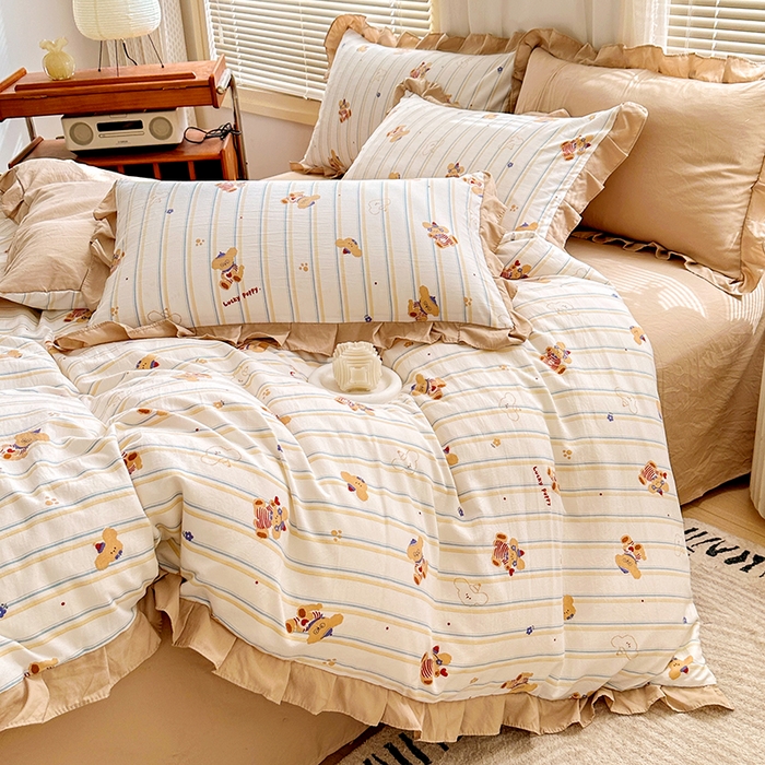 91家纺网 家纺一手货源 找家纺 佳一家纺 2025新款亲肤水洗棉四件套系列 快乐熊