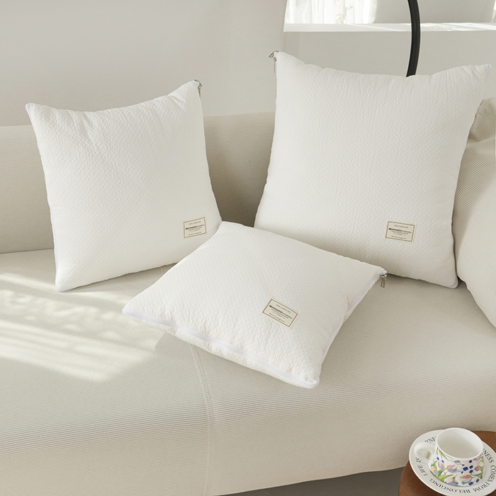 91家纺网 家纺一手货源 找家纺 番茄+ 2025新款简约全棉色织抱枕被 月白