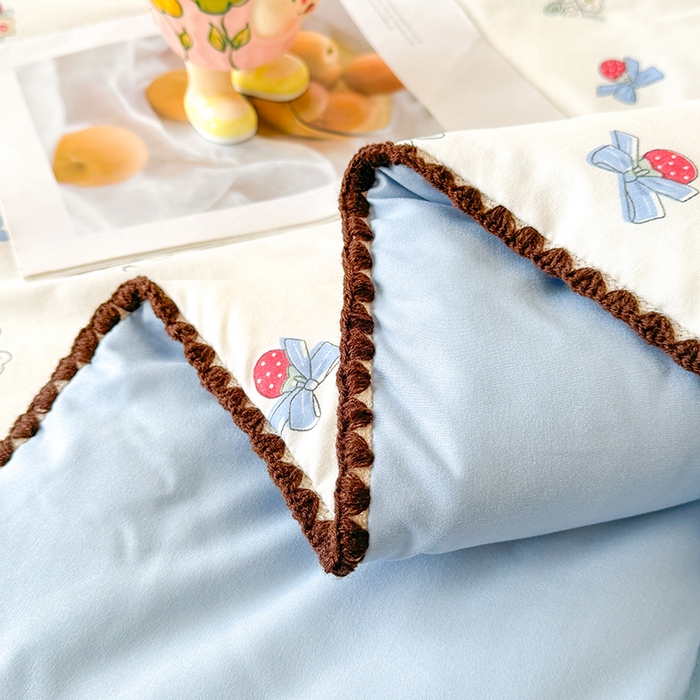 91家纺网 家纺一手货源 找家纺 熙宴家纺 2025新款A类水洗双层纱100%新疆棉花印花夏被空调被夏凉被 甜心草莓