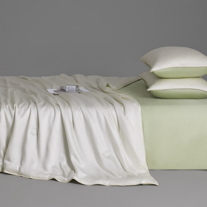 91家纺网 家纺一手货源 找家纺 AB家纺2025新品A类莱赛尔双拼50天丝空调夏被四件套 珍珠白-梨花黄