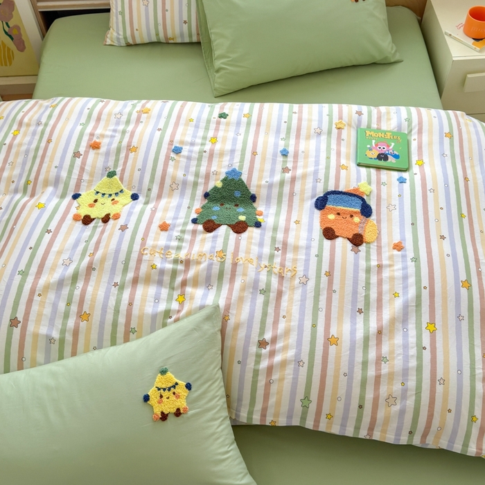 91家纺网 家纺一手货源 找家纺 如意朵2025新款全棉毛巾绣四件套 彩色星星