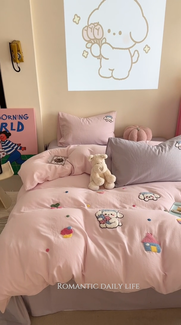 91家纺网 家纺一手货源 找家纺 TT.one 塔塔家居 2025新款全棉双层纱毛巾绣萌宠系列四件套 朵拉公主