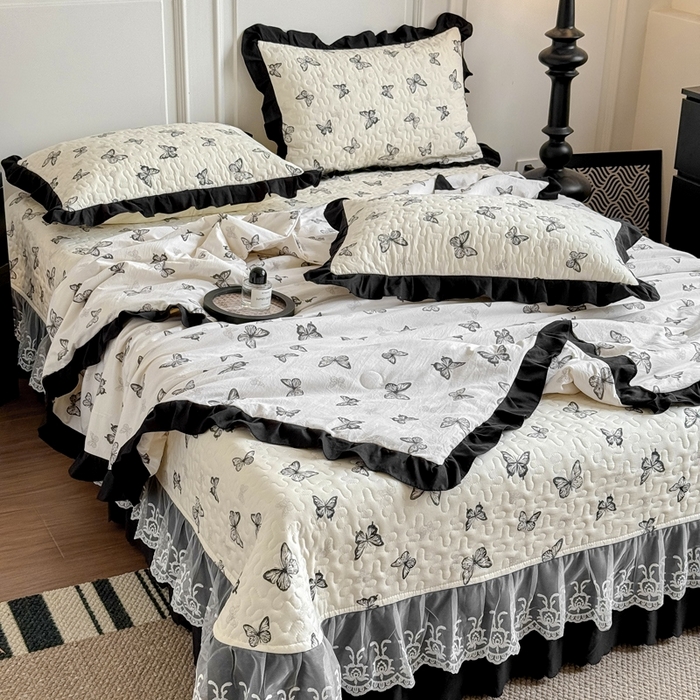 91家纺网 家纺一手货源 找家纺 绣女坊 2025新款夏被款床盖四件套 蝴蝶