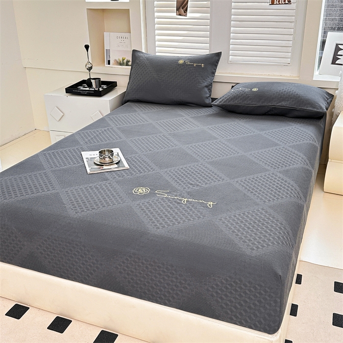 91家纺网 家纺一手货源 找家纺 曼町家居 2025新款全棉华夫格床笠 烟灰