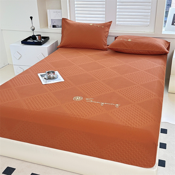 91家纺网 家纺一手货源 找家纺 曼町家居 2025新款全棉华夫格床笠 丁香棕