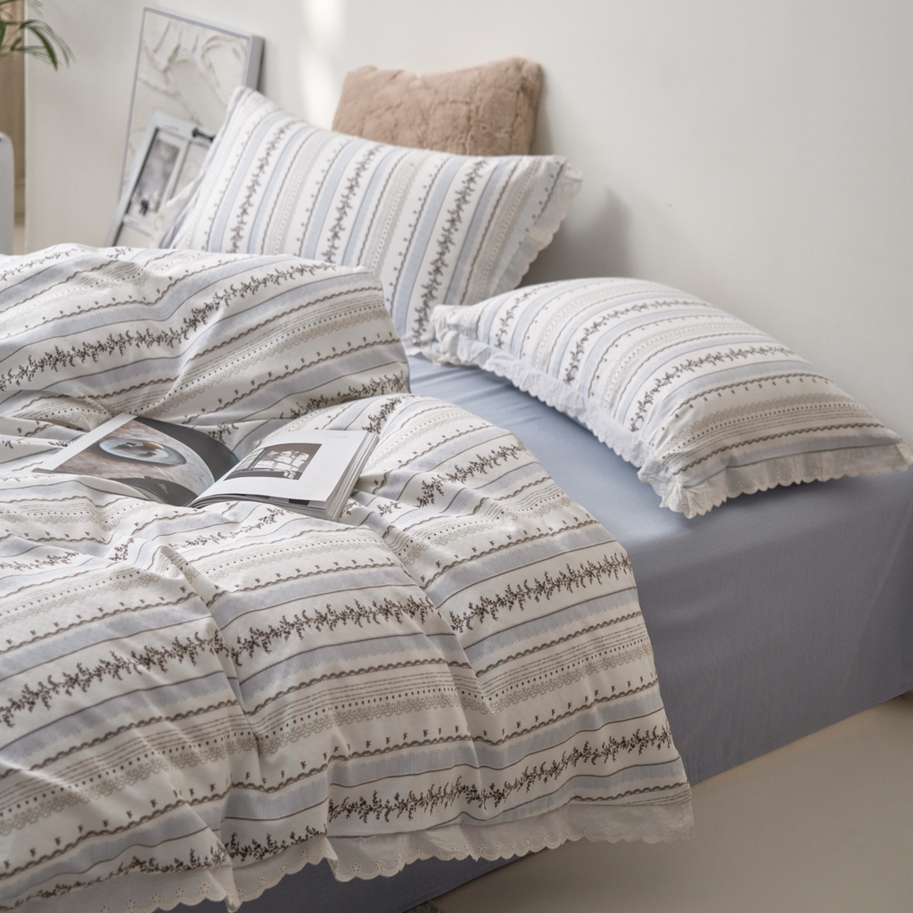 91家纺网 家纺一手货源 找家纺 漫仙阁家纺 2025新款双层纱花边款韩版四件套 茶野