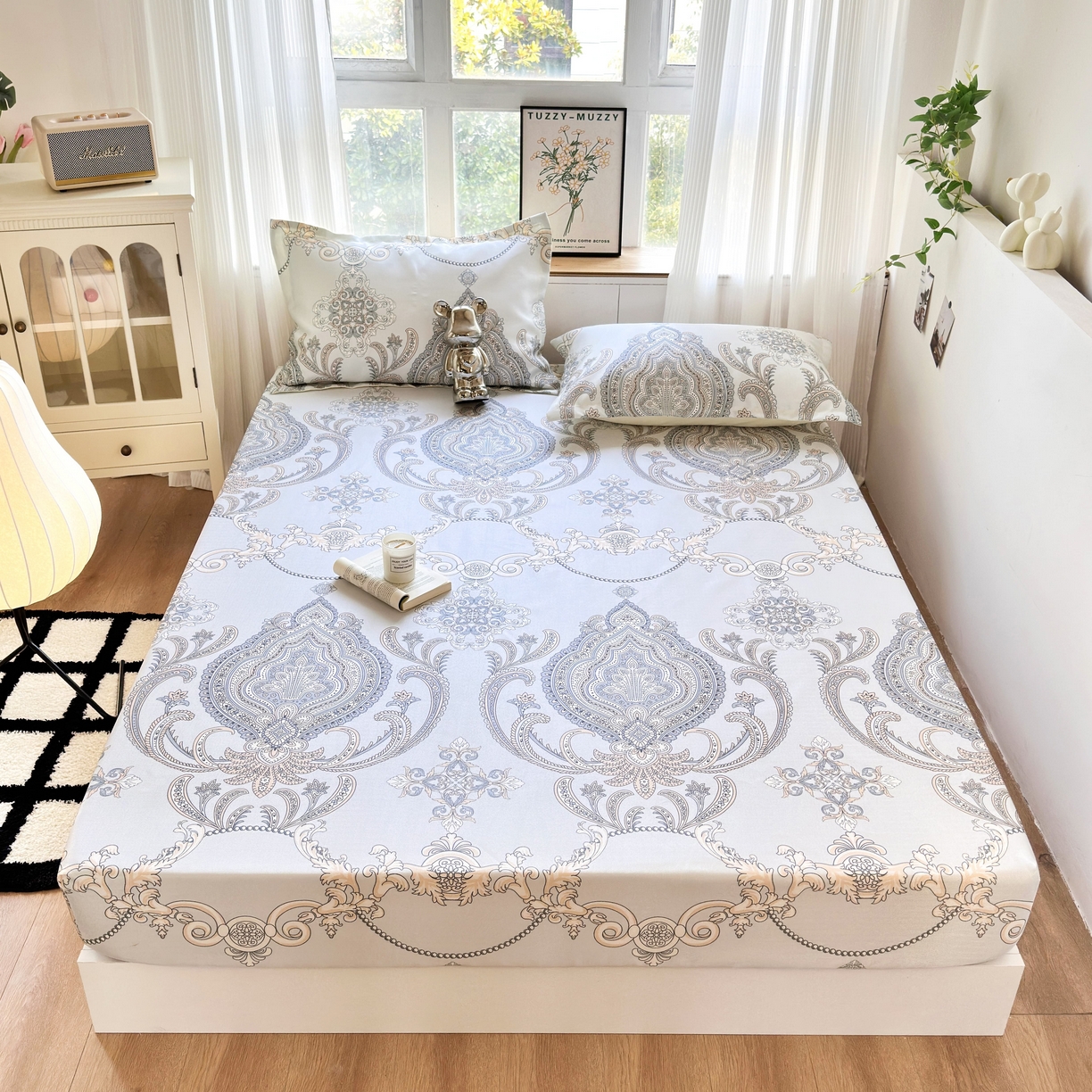 91家纺网 家纺一手货源 找家纺 乐居家纺 2025新款亲肤舒适活性印染水洗冰丝床笠 古色古香