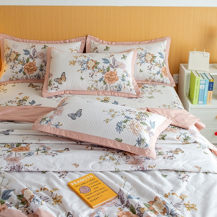 91家纺网 家纺一手货源 找家纺 晨晨家纺2025新款双面全棉床盖款三件套 兰芷