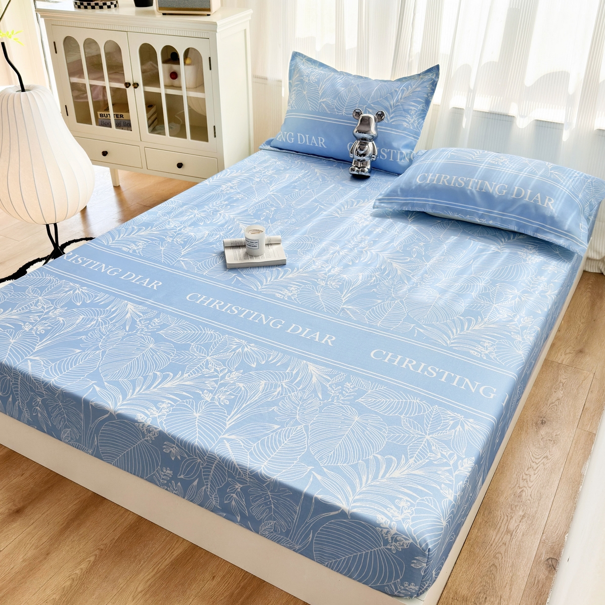 91家纺网 家纺一手货源 找家纺 乐居家纺 2025新款亲肤舒适活性印染水洗冰丝床笠 芳菲-蓝