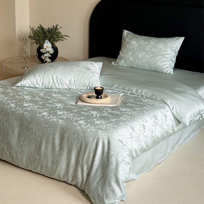 91家纺网 家纺一手货源 找家纺 FORTWO2025新款60支兰精天丝浮雕提花四件套		 满庭芳