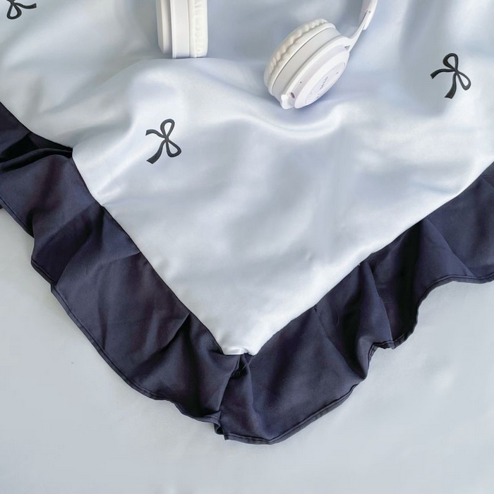 91家纺网 家纺一手货源 找家纺 绣女坊  2025新款水洗天丝夏被四件套 蓝色蝴蝶结