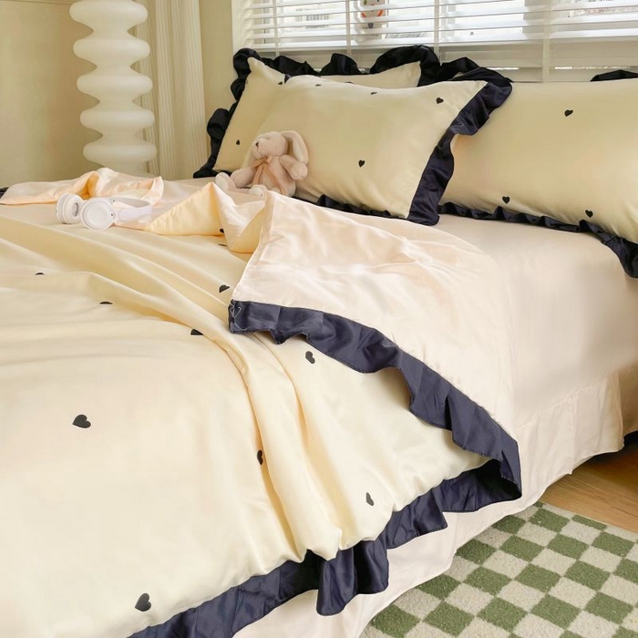 91家纺网 家纺一手货源 找家纺 绣女坊  2025新款水洗天丝夏被四件套 黄色爱心