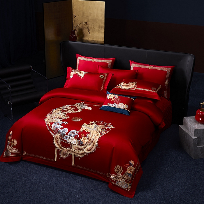 91家纺网 家纺一手货源 找家纺 （总）张公子婚庆馆 2025新款舒适暗纹提花160支长绒棉婚庆四件套系列