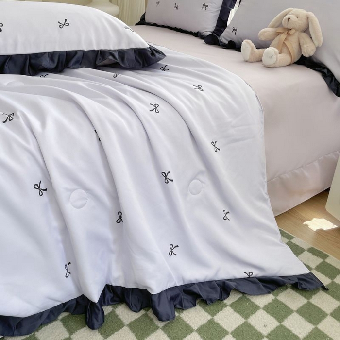 91家纺网 家纺一手货源 找家纺 绣女坊  2025新款水洗天丝夏被四件套 紫色蝴蝶结