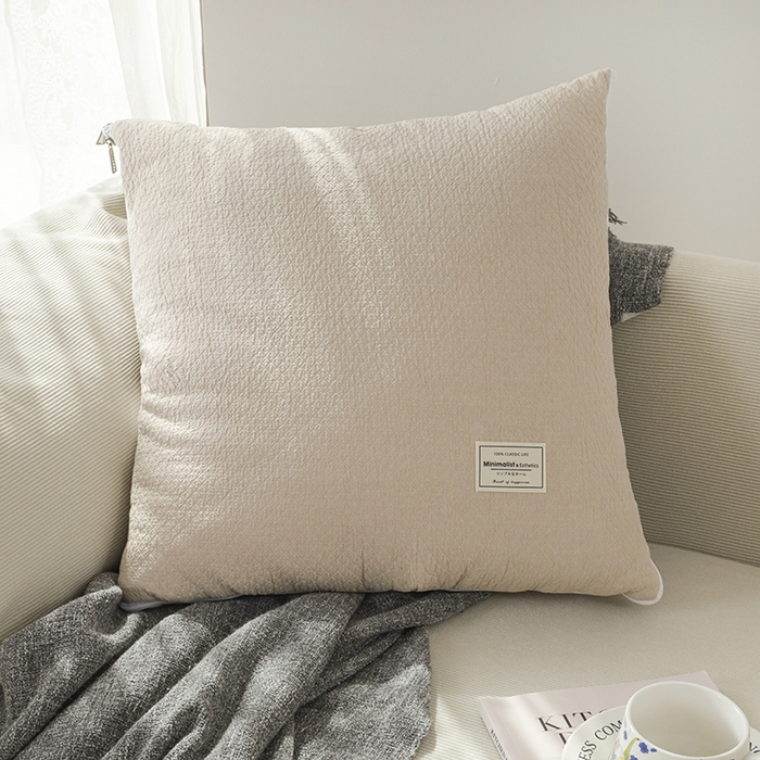 91家纺网 家纺一手货源 找家纺 番茄+ 2025新款简约全棉色织抱枕被 摩卡奶咖