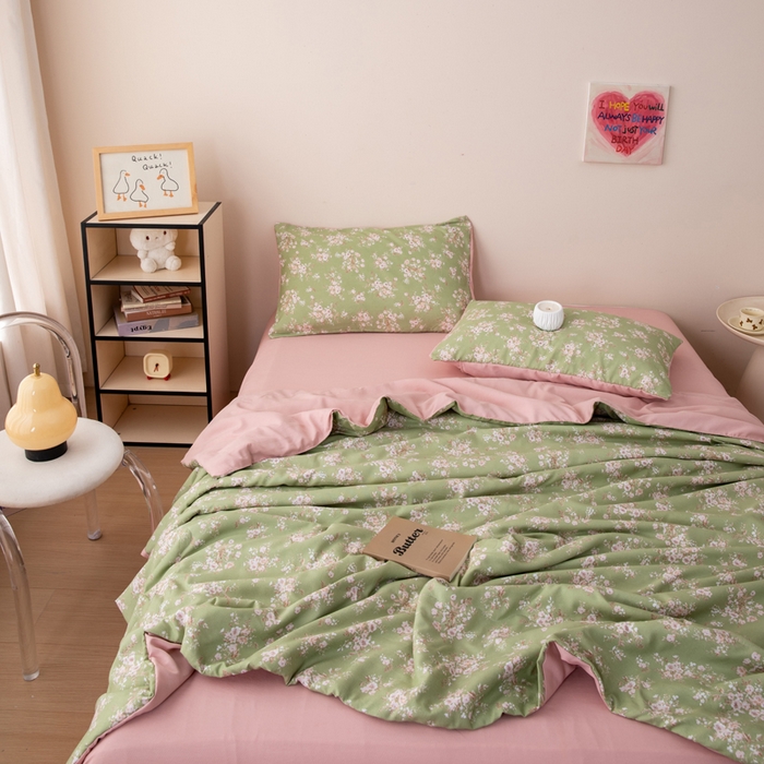 91家纺网 家纺一手货源 找家纺 南北家居 2025新款针织棉双层纱夏被四件套 雏菊低语