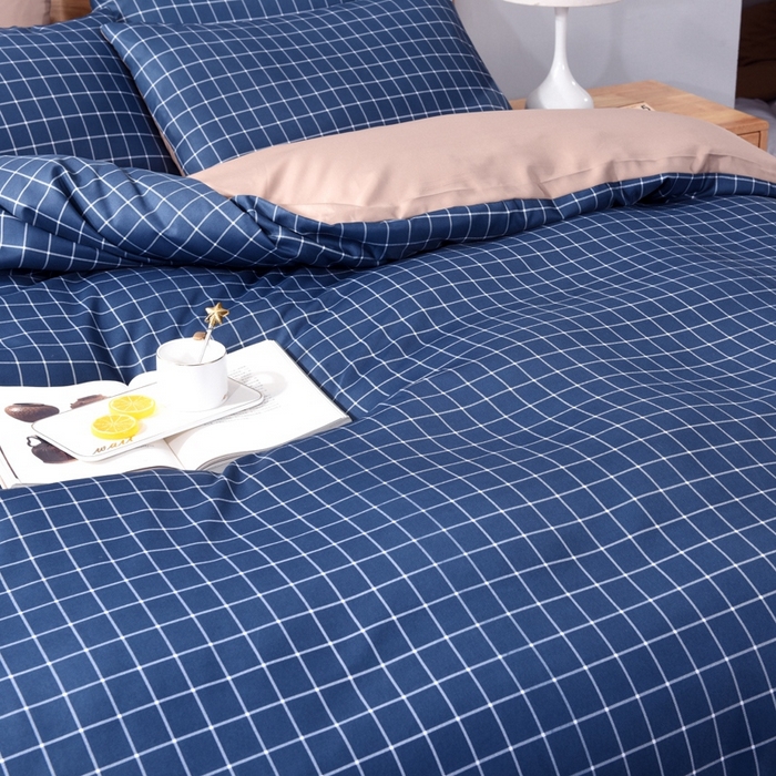 91家纺网 家纺一手货源 找家纺 百花王2025新款斜纹天丝莫代尔四件套 蓝格