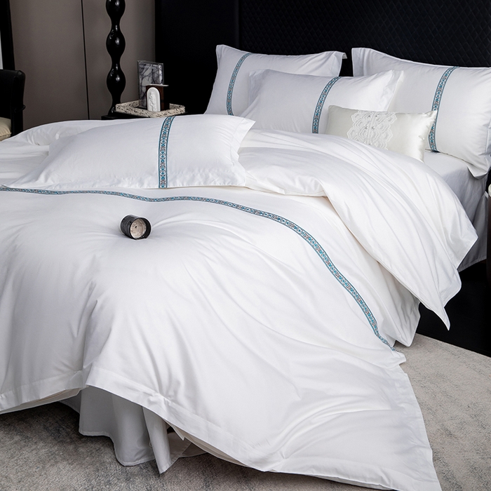 91家纺网 家纺一手货源 找家纺 优必恩 2025新款高支高密民宿酒店织带款四件套套件 青春