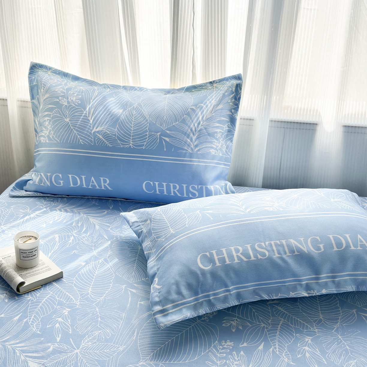 91家纺网 家纺一手货源 找家纺 乐居家纺 2025新款亲肤舒适活性印染水洗冰丝床笠 芳菲-蓝