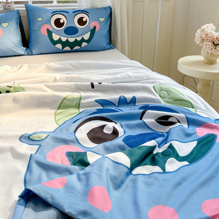 91家纺网 家纺一手货源 找家纺 海岛哥哥 2025新款水洗棉大版卡通夏被 可爱小怪兽