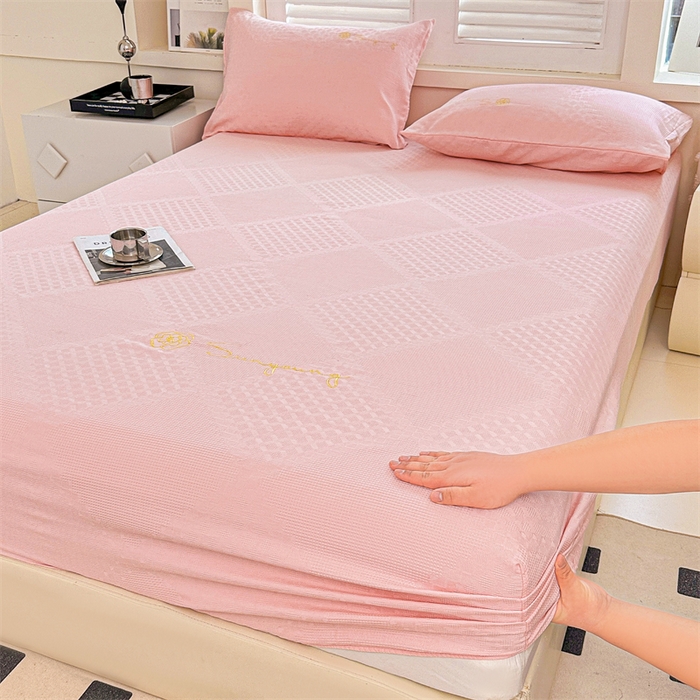 91家纺网 家纺一手货源 找家纺 曼町家居 2025新款全棉华夫格床笠 浅粉