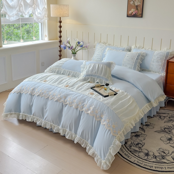 91家纺网 家纺一手货源 找家纺 狂想家 2025高定蕾丝糯小棉安妮系列四件套 晴空兰