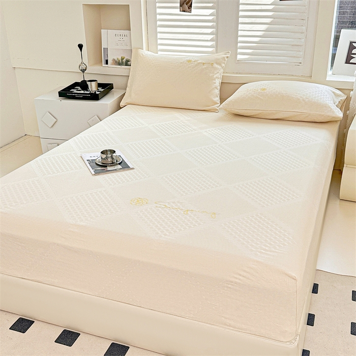 91家纺网 家纺一手货源 找家纺 曼町家居 2025新款全棉华夫格床笠 珍珠白