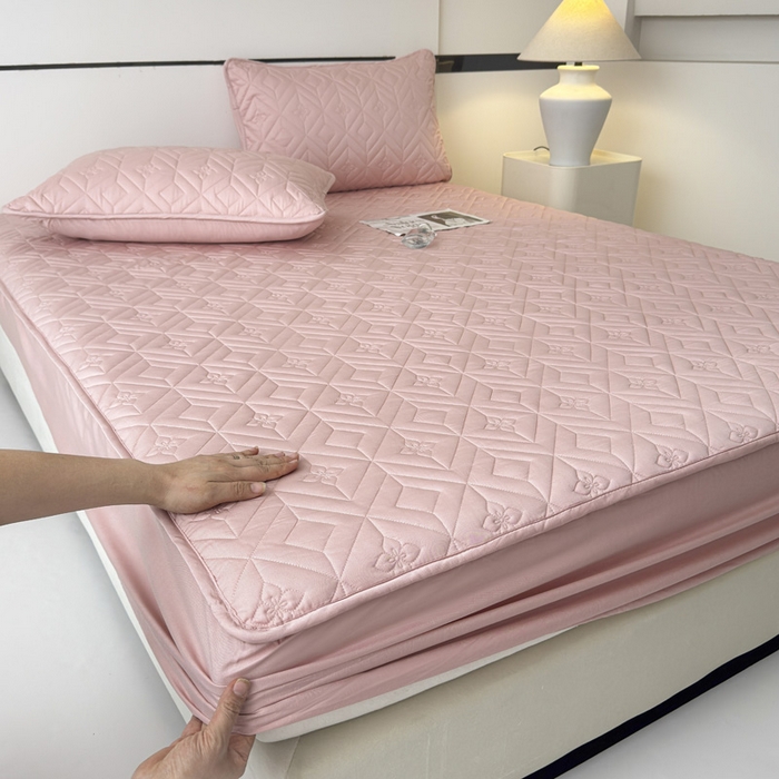 91家纺网 家纺一手货源 找家纺 云雀   2025新款舒适莱赛尔天丝夹棉床笠 菱格床笠-豆沙