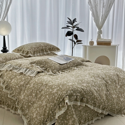 佰织鑫家居 2025新款全棉砂洗床盖款四件套-艾莎系列 木槿