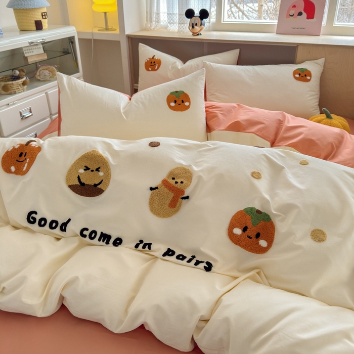 91家纺网 家纺一手货源 找家纺 如意朵2025新款全棉毛巾绣四件套 柿柿如意