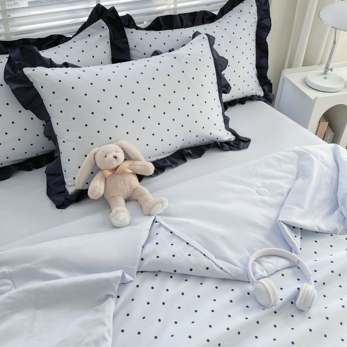 91家纺网 家纺一手货源 找家纺 绣女坊  2025新款水洗天丝夏被四件套 蓝色圆点