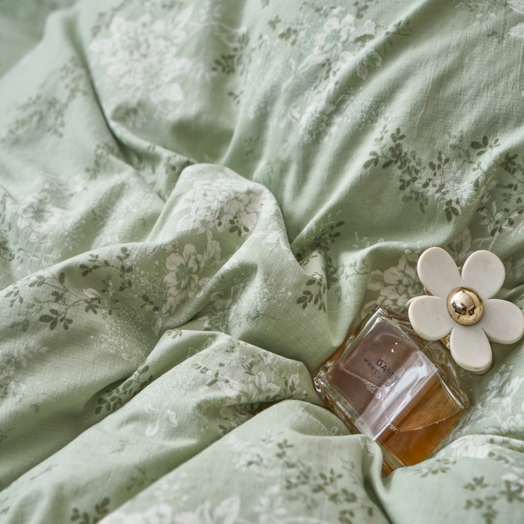 91家纺网 家纺一手货源 找家纺 漫仙阁家纺 2025新款双层纱花边款韩版四件套 绿意