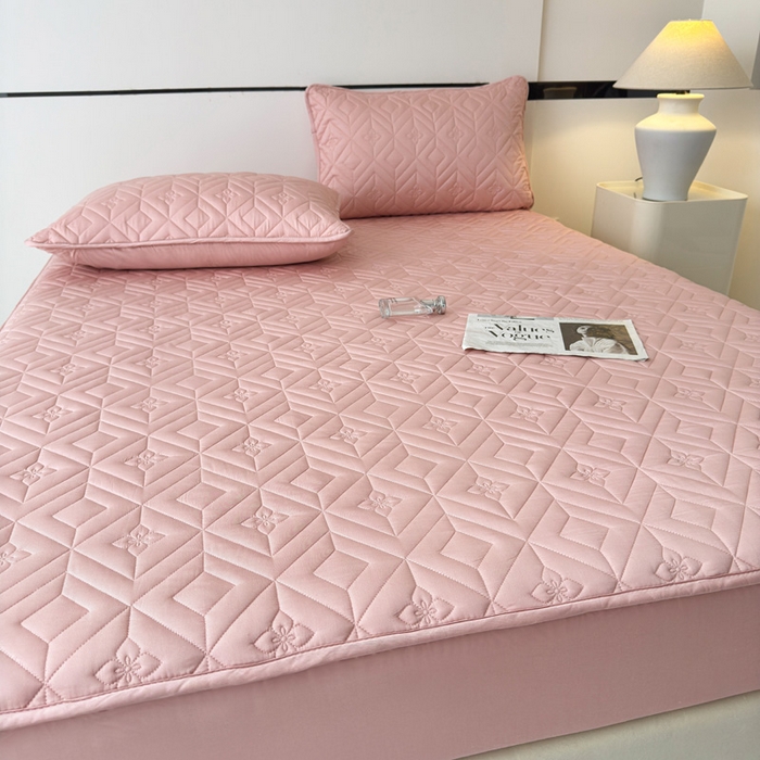 91家纺网 家纺一手货源 找家纺 云雀   2025新款舒适莱赛尔天丝夹棉床笠 菱格床笠-豆沙