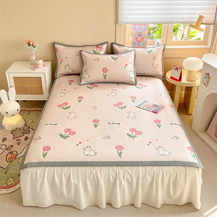 典曼家纺 2025春夏新款250D冰丝宽边圆网冰丝凉席席子 精灵兔