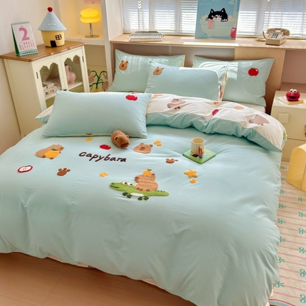 91家纺网 家纺一手货源 找家纺 （总）如意朵 2025新款13372全棉毛巾绣小清新四件套（专版花型）